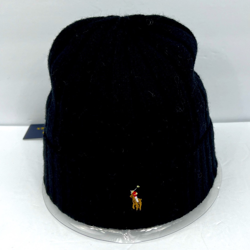 POLO RALPH LAUREN, BLACK BEANIE, ONE SIZE FITS, 50% WOOL 50% NYLON, UNISEX